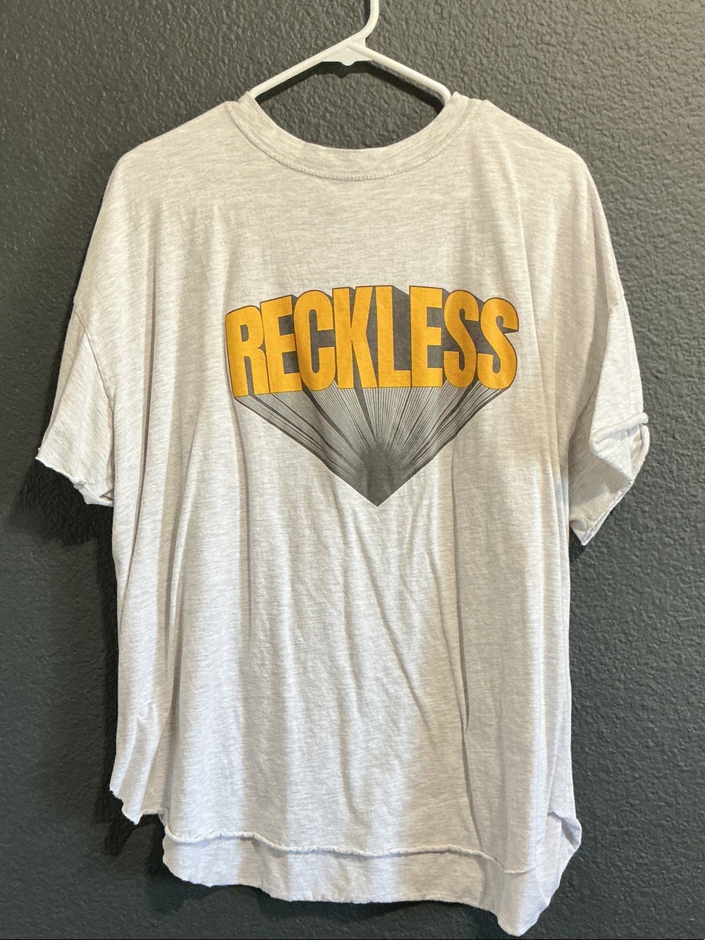 Reckless Kids' Short Sleeve Tee in Light Gray with Yellow Graphic
